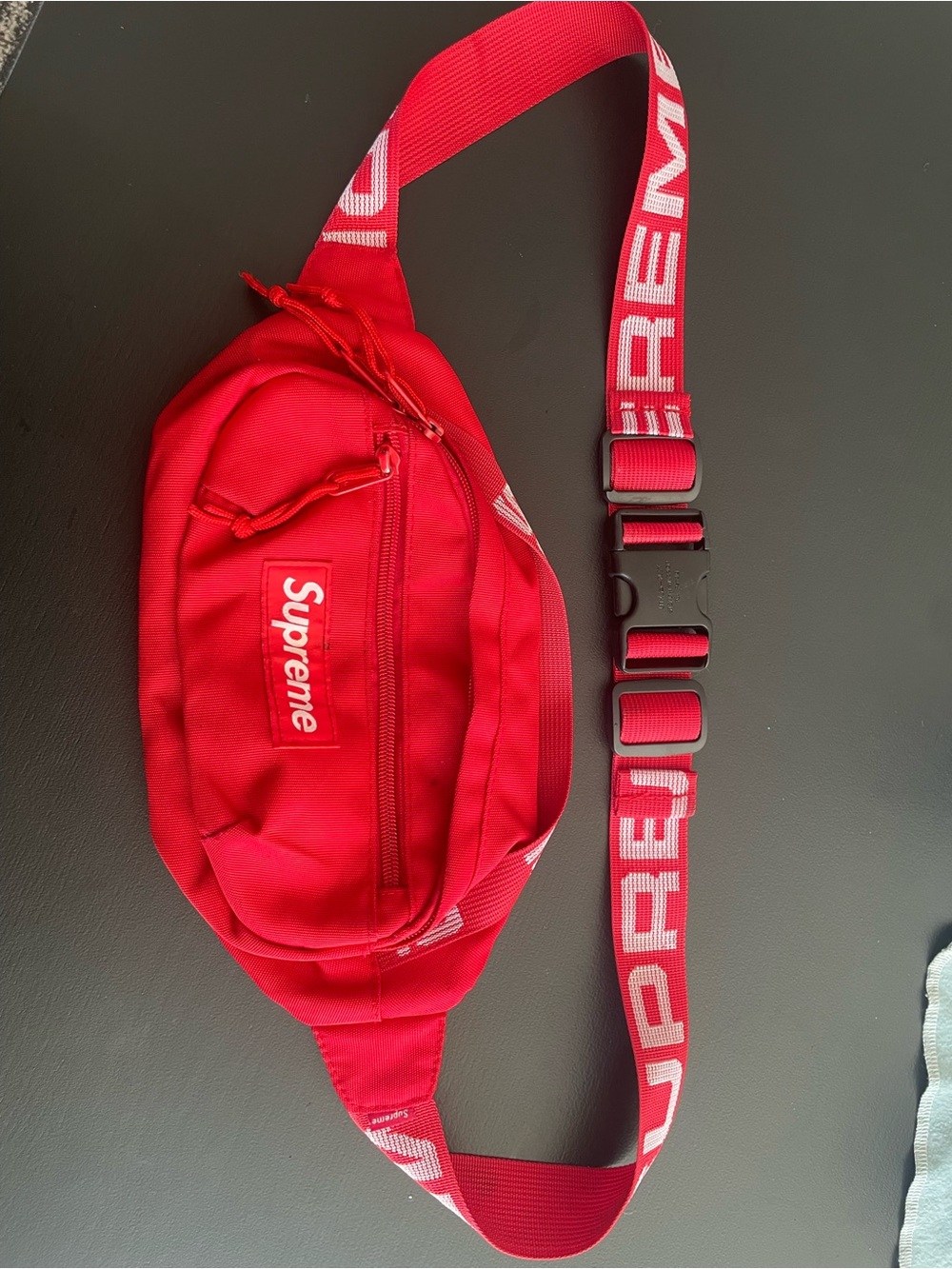 Supreme Bright Red Logo Waist Bag with Branded Strap